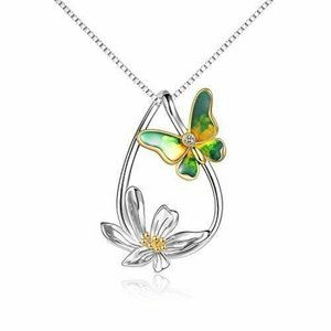 Butterfly Necklace Sterling Silver Gold Plated Tea